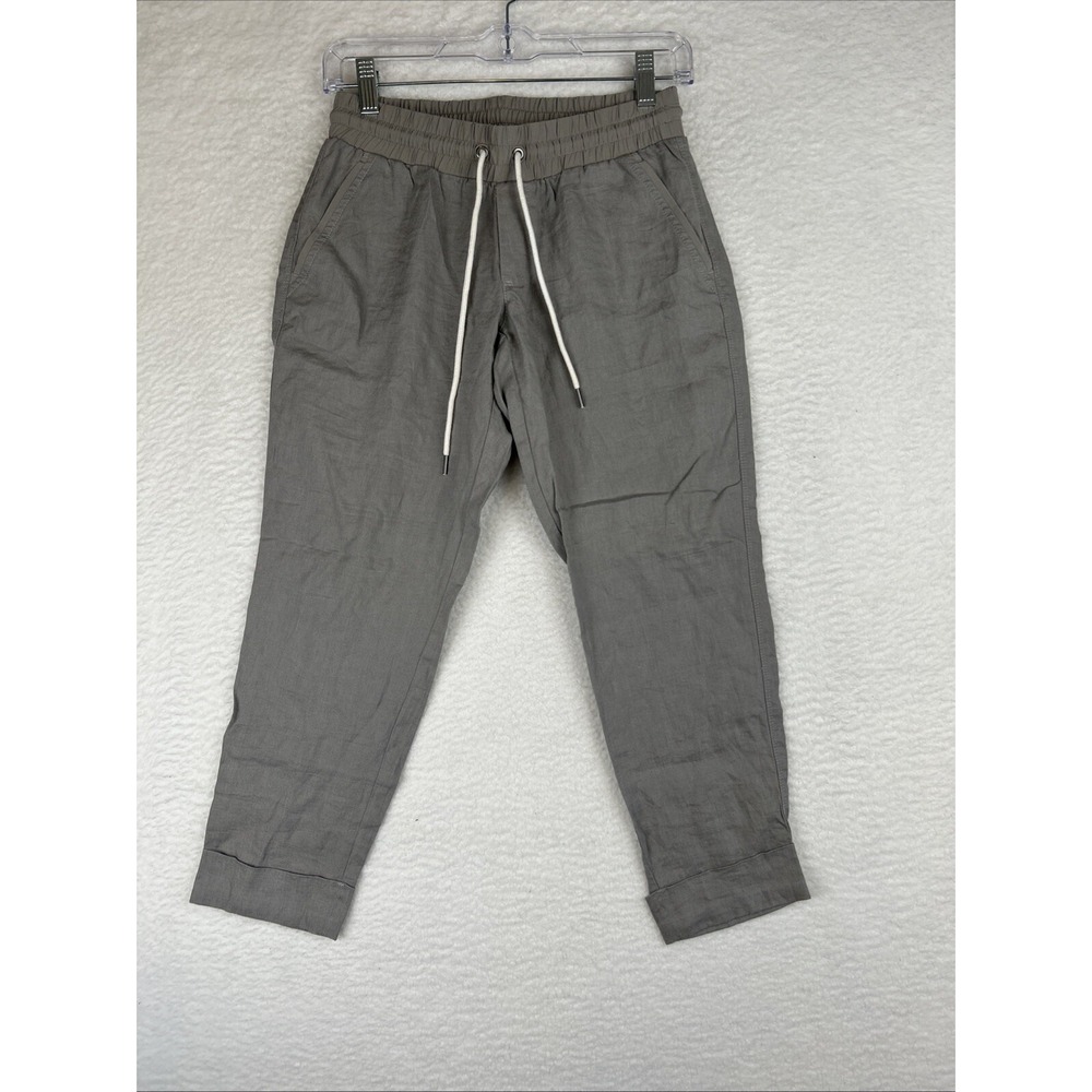 Athleta Linen‎ Bali Ankle Cuffed Pants Gray Drawstring Women's Size 0 Petite